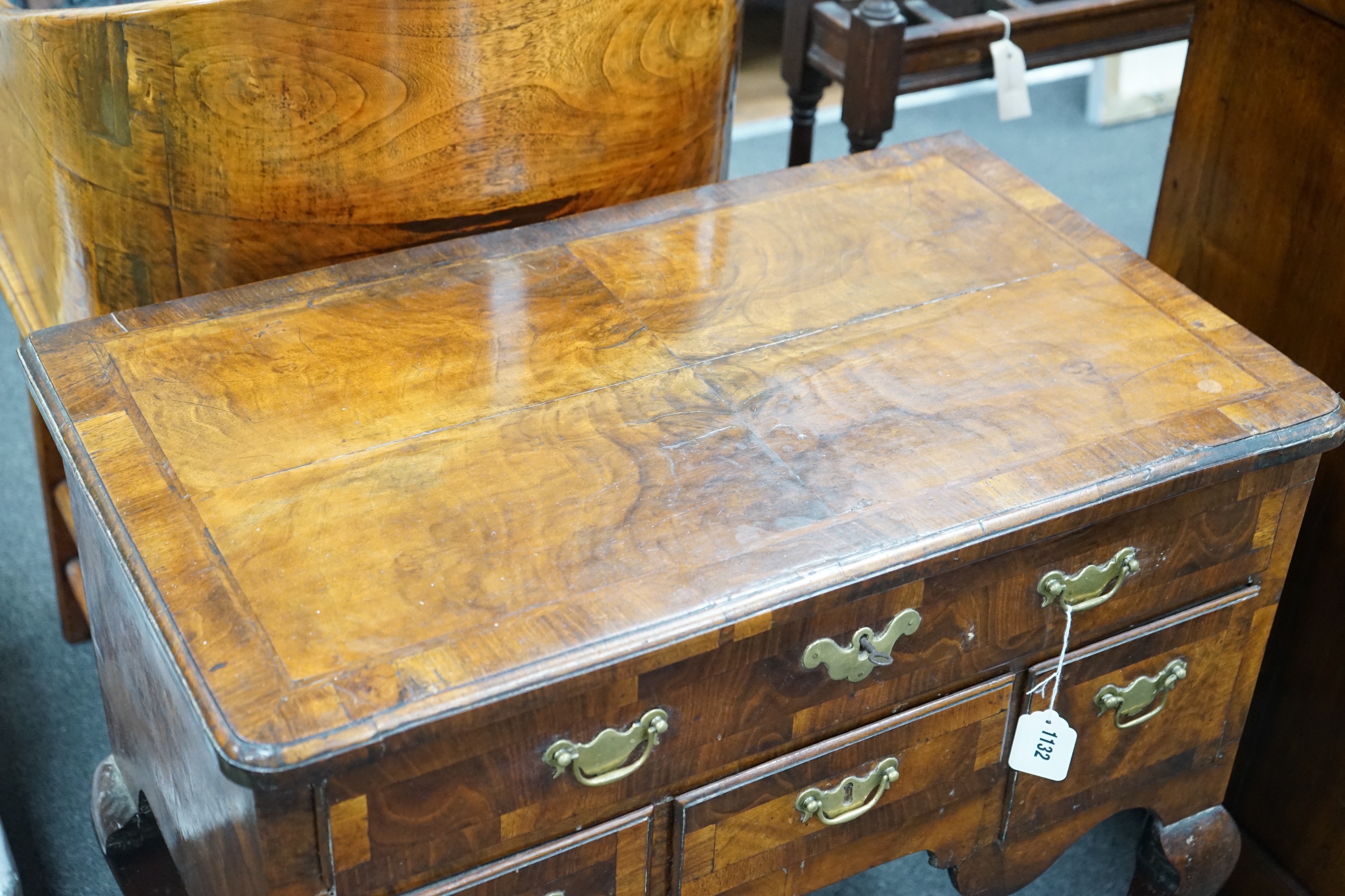 An early 18th century banded walnut lowboy width 74cm, depth 44cm, height 71cm